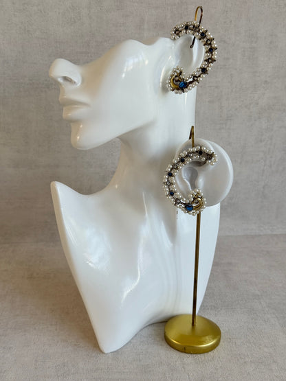 Ayura Designs Nupur Earrings – Pearl Ear Climbers with Sapphire Blue Stones & Pearl Detailing