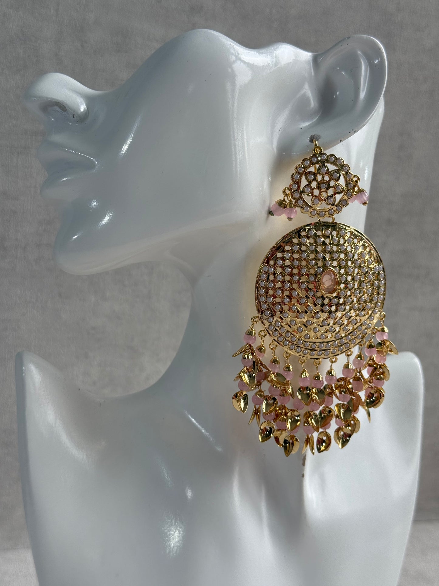 Ayura Designs Seerat Earrings – Blush Pink Gold Pippal Patti Design with Pearls