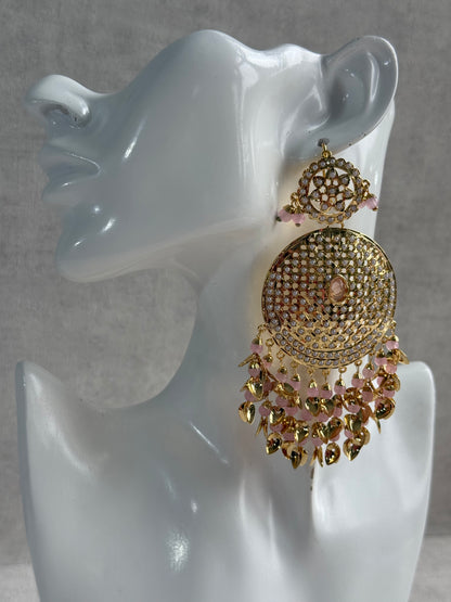 Ayura Designs Seerat Earrings – Blush Pink Gold Pippal Patti Design with Pearls