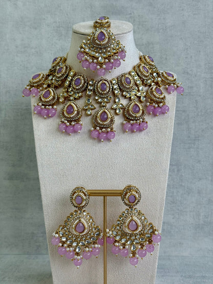 Ayura Designs Janvi Set with Necklace, Earrings & Tikka – Kundan Detailing, Lilac Beads & Ivory Pearl Drops