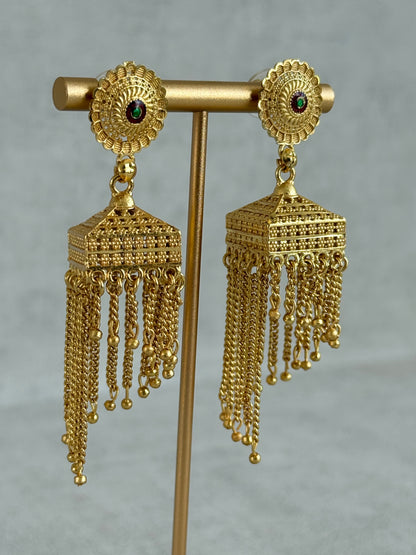 Ayura Designs Raati Jhumkis – Gold Chain Tassel Statement Earrings