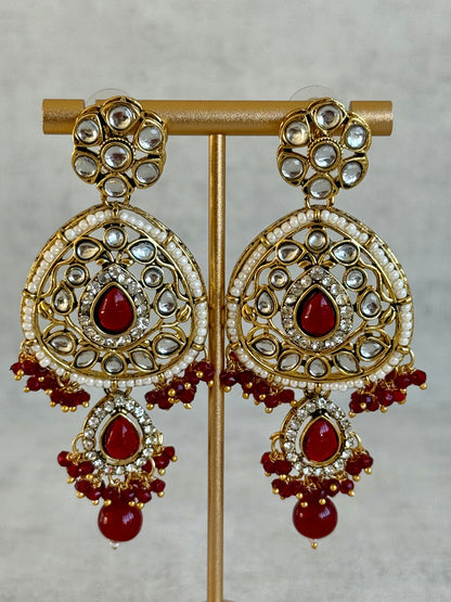 Ayura Designs Zarmeen Choker Set with Earrings & Tikka – Mirror-Cut Stones, Antique Gold Finish and Ruby Red Beads