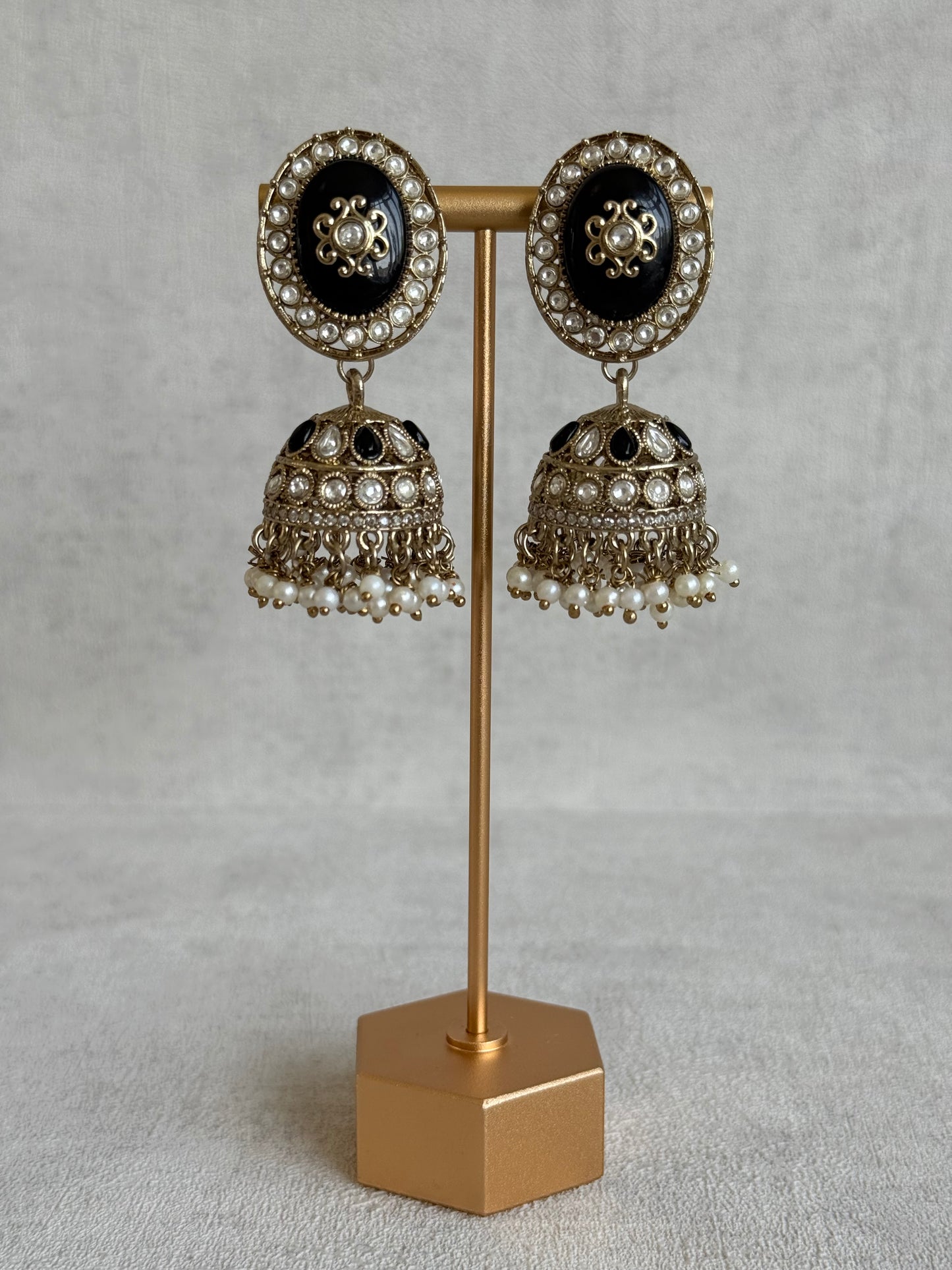 Ayura Designs Myra Choker Set with Earrings & Tikka – Black Kundan & Pearl Detailing