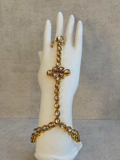 Ayura Designs Raina Haathphool – Kundan Hand Ornament with Floral Motif & Enamel Detailing