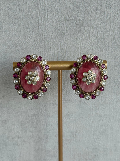 Ayura Designs Nova Necklace Set with Stud Earrings – Rose Pink Centre Stone, Kundan Detailing & Multicolour Gemstone Accents