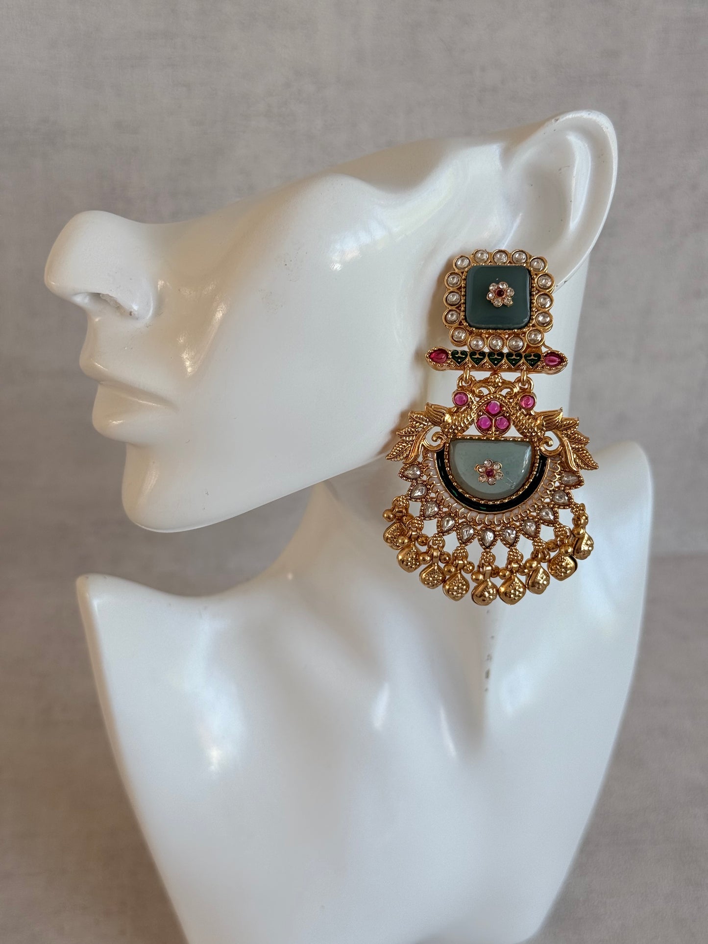 Ayura Designs Aranya Earrings – Sage Green & Rani Pink Statement Earrings