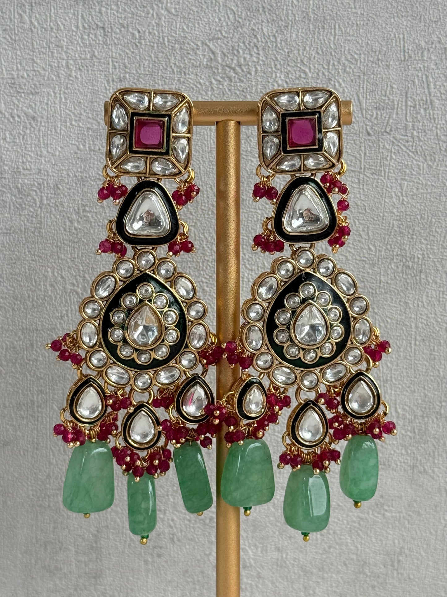 Ayura Designs Zahira Bridal Set with Necklace, Earrings & Tikka – Kundan Detailing with Green Enamel, Pink Stones & Jade Green Beads