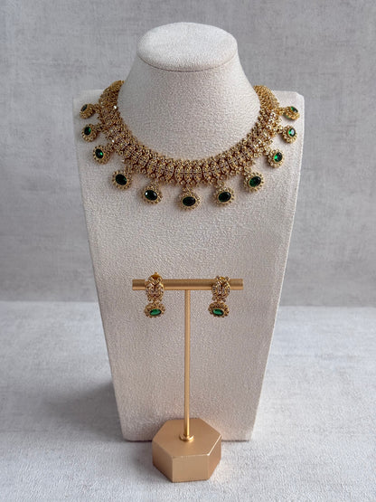 Ayura Designs Elisha Necklace Set with Earrings – Emerald Green & Crystal Stone Detailing