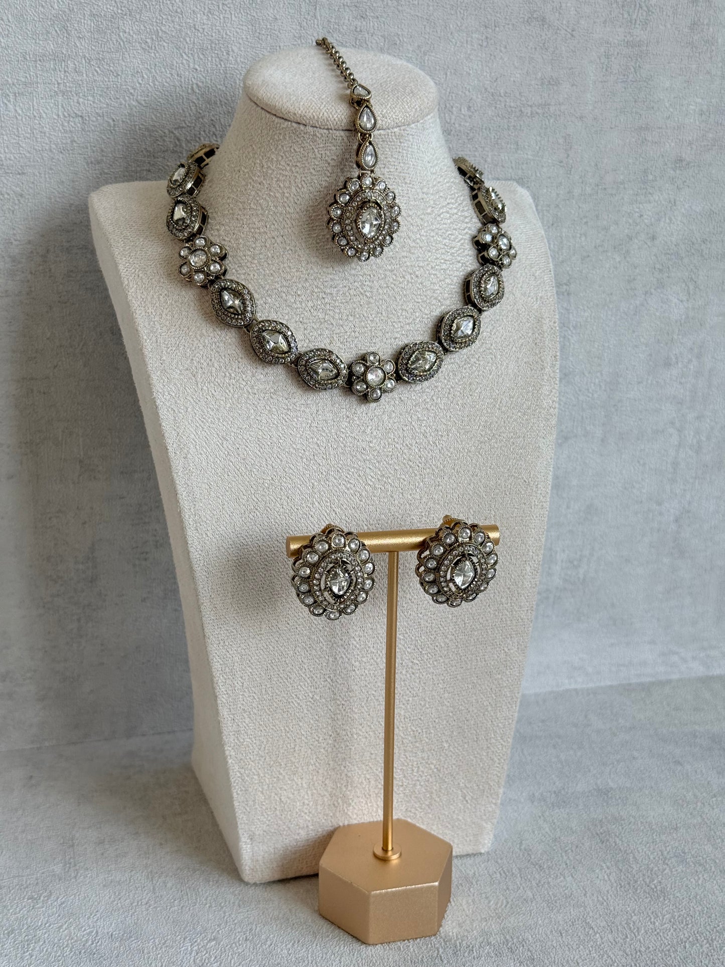 Ayura Designs Ivy Necklace Set with Studs & Tikka – Crystal Kundan Detailing