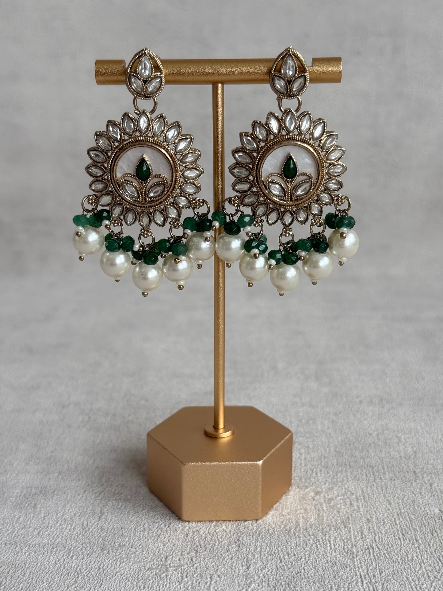 Ayura Designs Callie Set with Earrings – Emerald Green, Ivory Pearl & Jadau Detailing