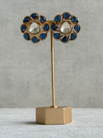 Ayura Designs Giana Stud Earrings – Sapphire Blue & Crystal Kundan with Gold Finish