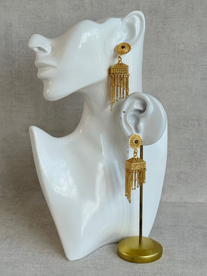 Ayura Designs Raati Jhumkis – Gold Chain Tassel Statement Earrings