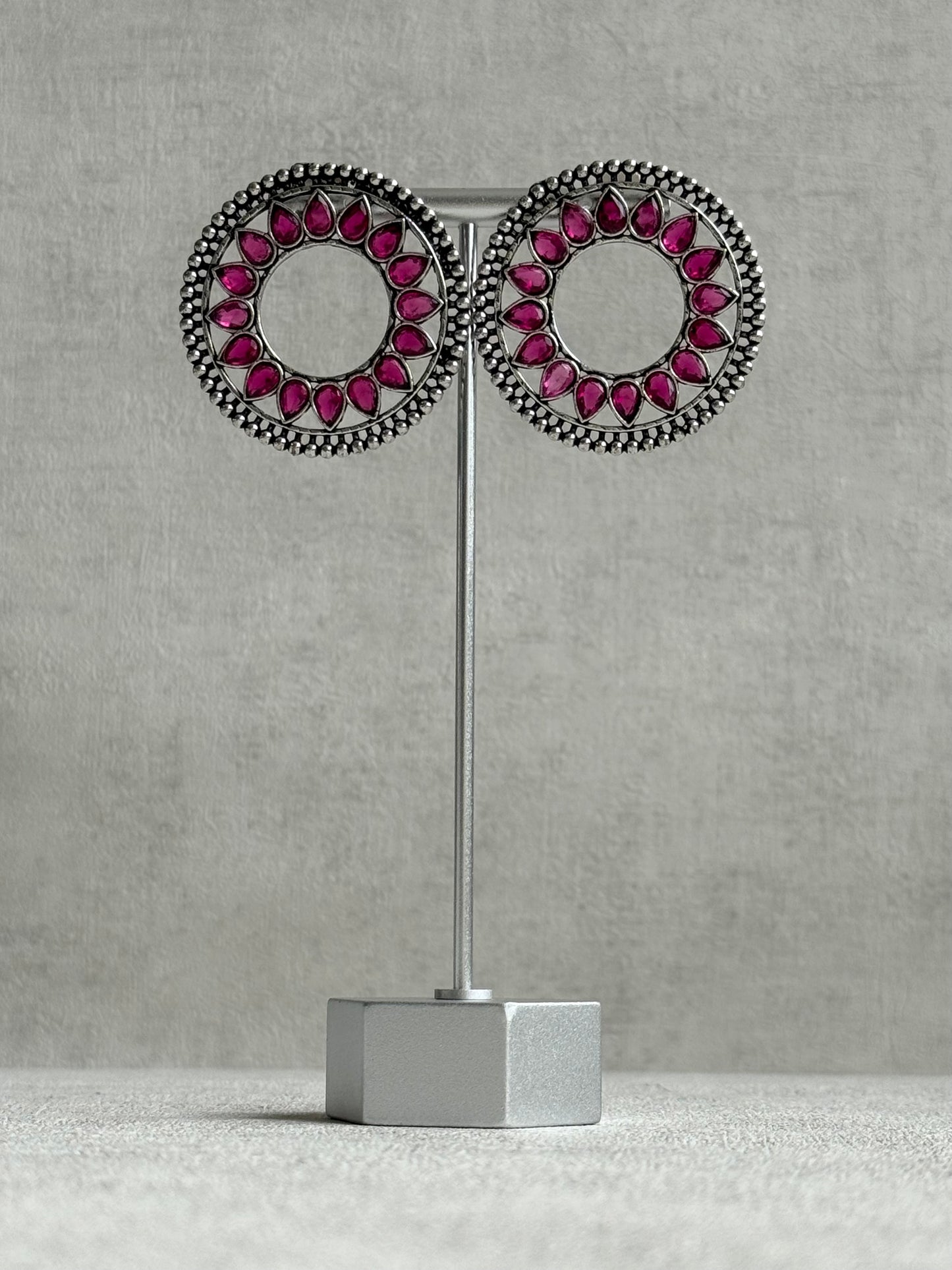 Ayura Designs Kesar Studs – Statement Oxidised Stud Earrings with Fuchsia Pink Stones