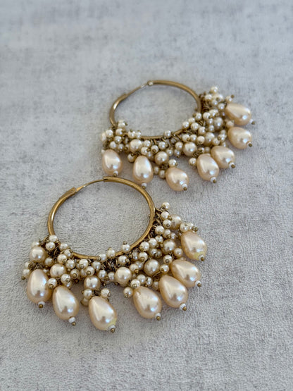 Ayura Designs Jhanak Balis – Antique Gold Pearl Hoops