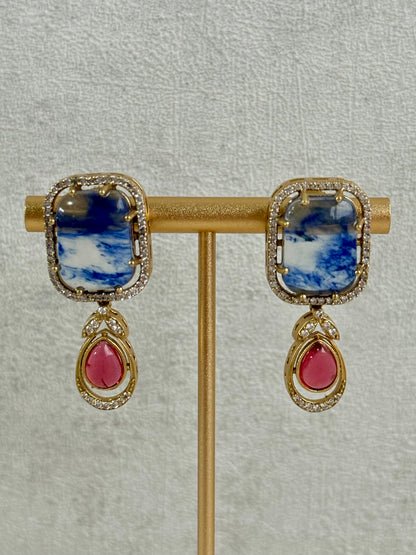 Ayura Designs Adelaide Necklace Set with Earrings – Multicolour Moissanite with Blue Stone Drop Earrings