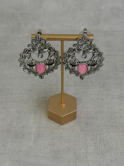 Ayura Designs Eila Earrings with Rose Pink Stone in Antique Silver Finish