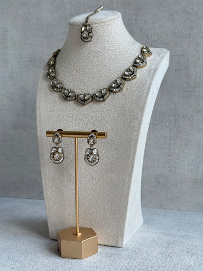 Ayura Designs Katalina Necklace Set with Earrings & Tikka – Crystal Detailing & Antique Gold Finish