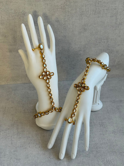 Ayura Designs Raina Haathphool – Kundan Hand Ornament with Floral Motif & Enamel Detailing