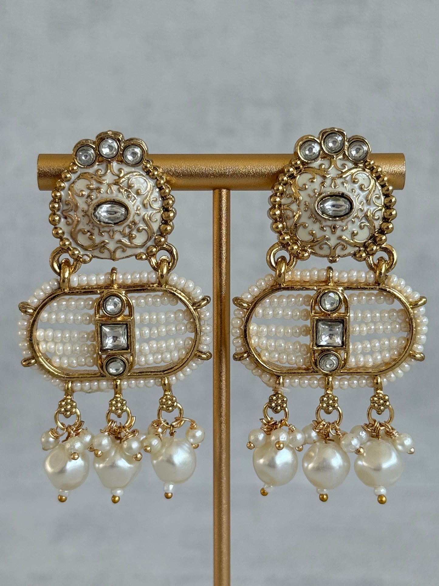 Ayura Designs Krisa Necklace Set with Earrings – Long Kundan Necklace with Pearl Strands & Gold Detailing