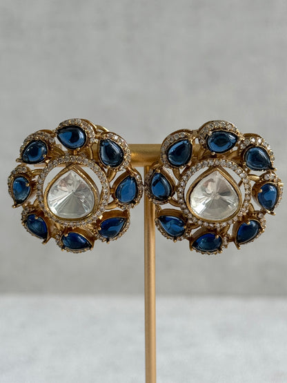 Ayura Designs Giana Stud Earrings – Sapphire Blue & Crystal Kundan with Gold Finish