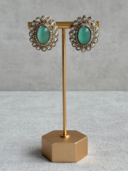 Ayura Designs Inza Necklace Set – Aqua Green Stones, Kundan & Crystals with Antique Gold Finish