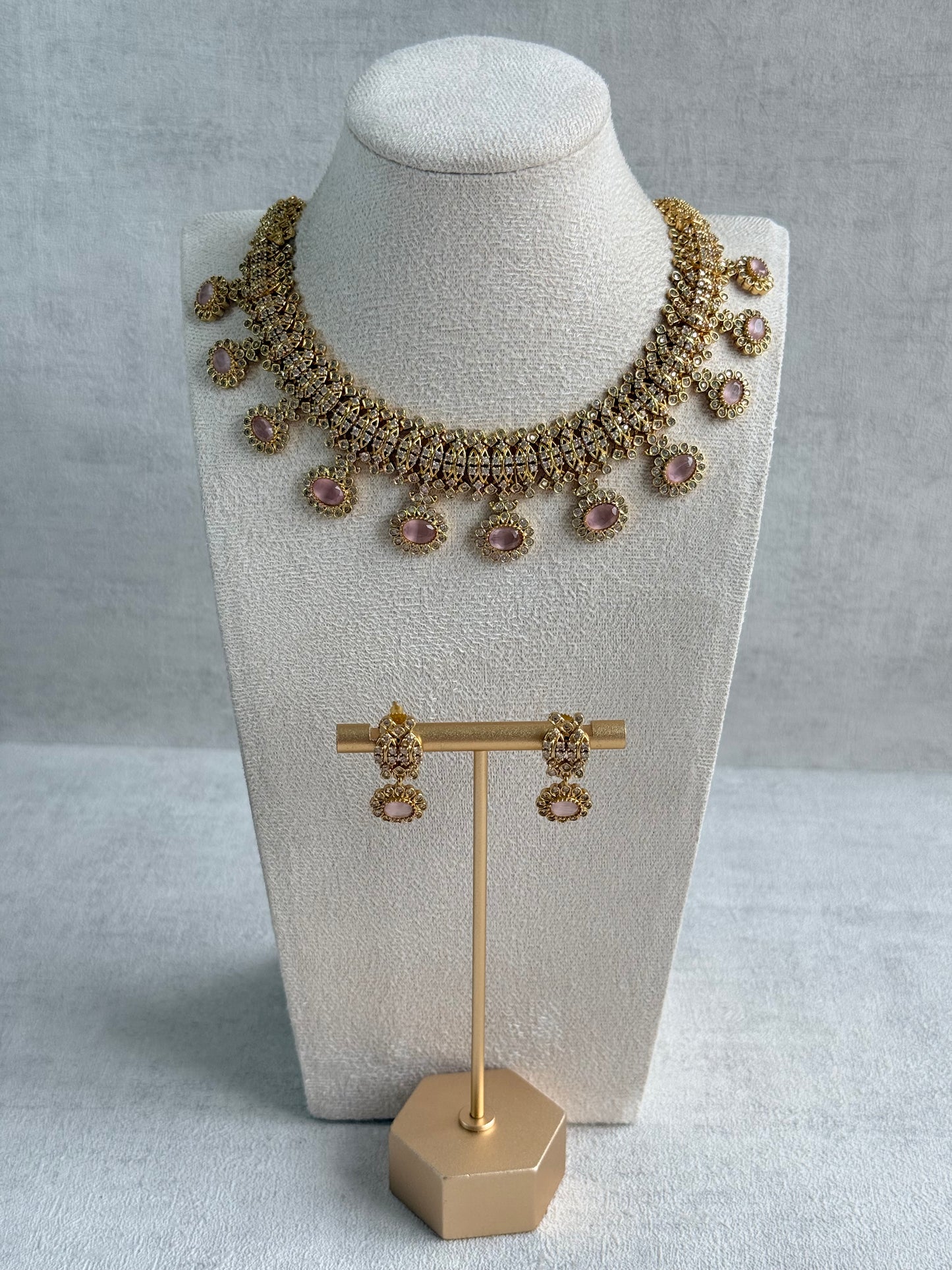 Ayura Designs Elisha Necklace Set with Earrings – Blush Pink & Crystal Stone Detailing
