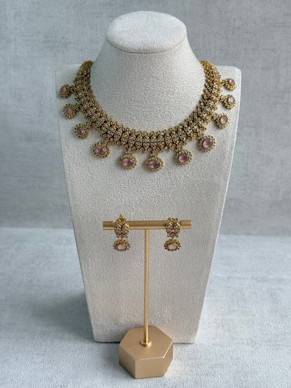 Ayura Designs Elisha Necklace Set with Earrings – Blush Pink & Crystal Stone Detailing