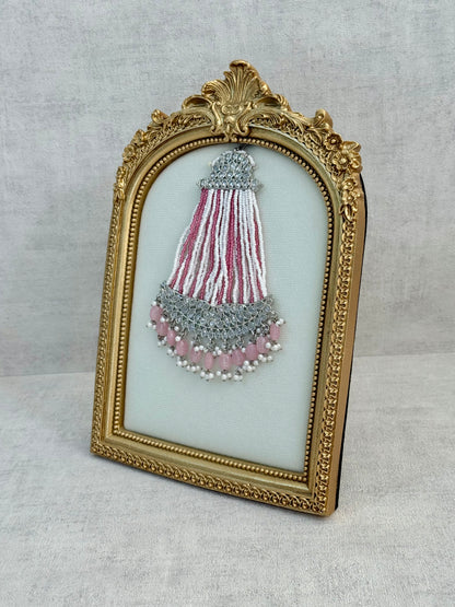 Ayura Designs Ash Jhoomar Passa – Blush Pink Beads with Mirror Cut Stones & Silver Finish