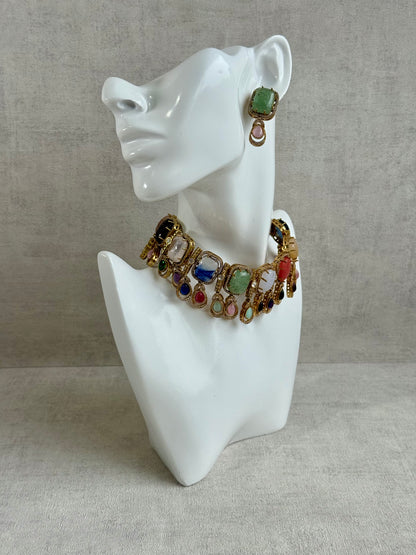 Ayura Designs Adelaide Necklace Set with Earrings – Multicolour Moissanite with Green Stone Drop Earrings