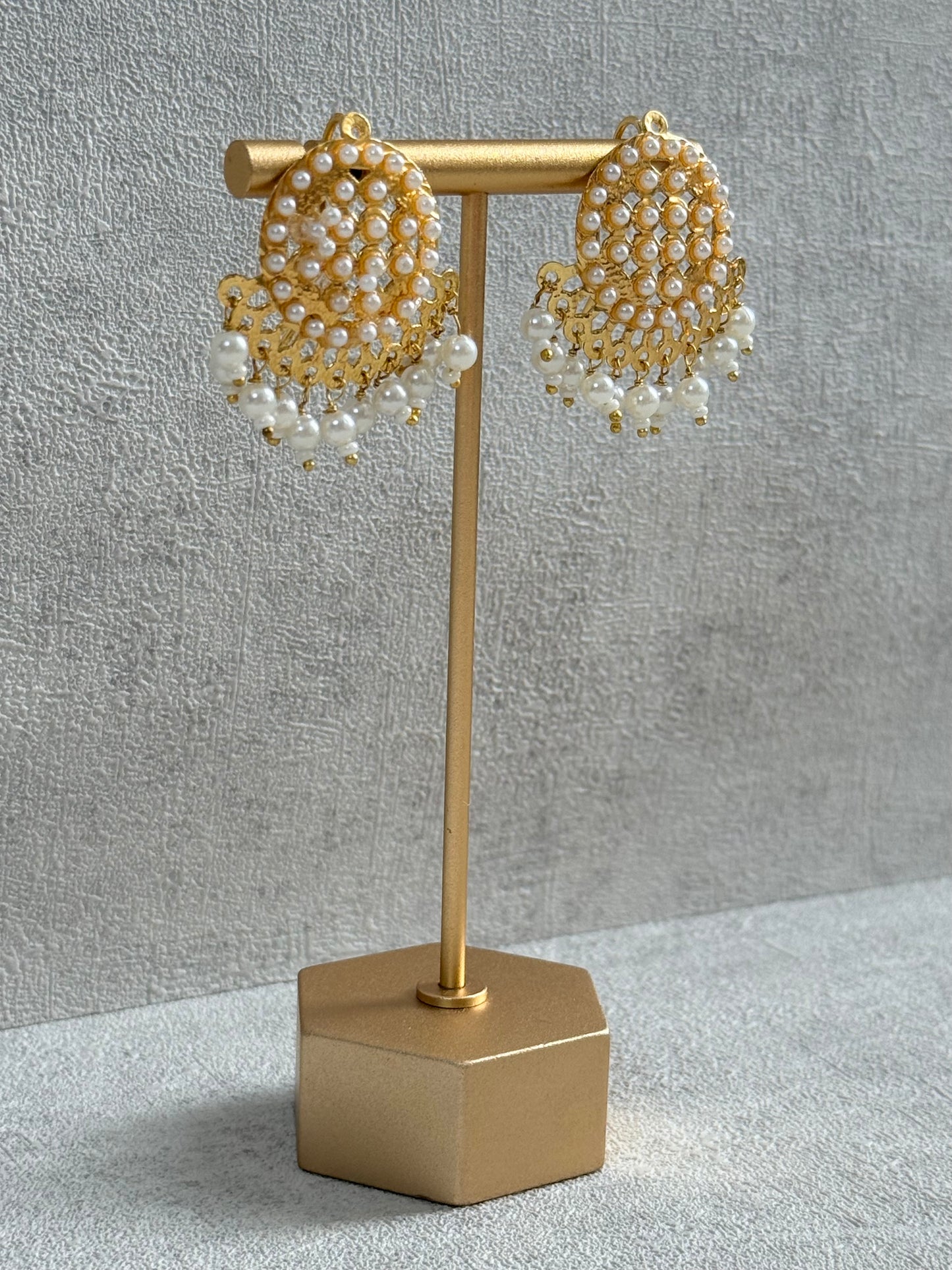 Ayura Designs Riwaaz Earrings – Pearl Stud Earrings with Antique Gold Filigree & Pearl Drops