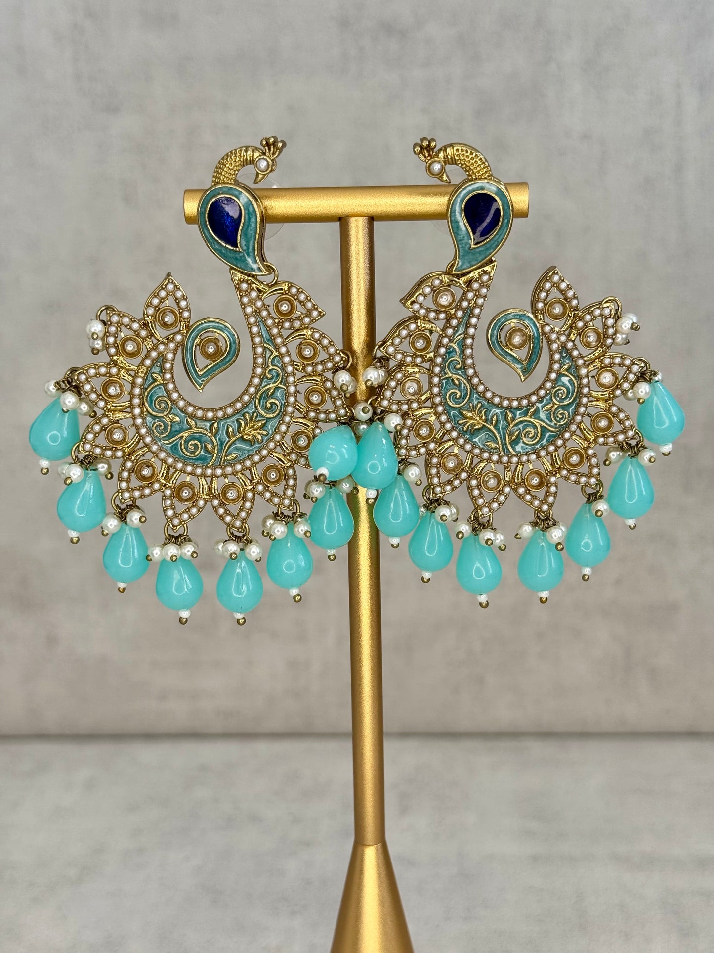 Ayura Designs Moorni Earrings – Peacock-Inspired Chandbalis with Multicoloured Meenakari, Kundan, and Pearl Accents