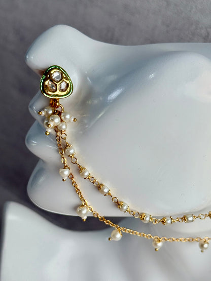 Ayura Designs Fakira Nose Ring – Kundan-Style Detailing with Pearl Chain