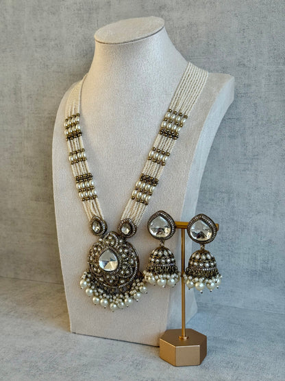 Ayura Designs Brielle Set – Necklace & Jhumkis with Mirror-Cut Stones & Ivory Pearls