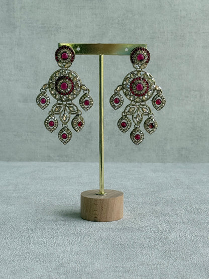 Ayura Designs Vanika Earrings – Rani Pink & Champagne Crystal Gold Finish