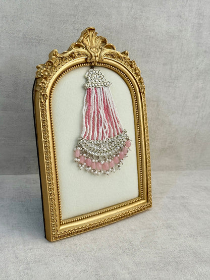 Ayura Designs Ash Jhoomar Passa – Blush Pink Beads with Mirror Cut Stones & Silver Finish