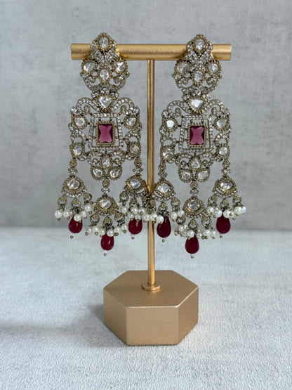 Ayura Designs Aisha Choker Set with Earrings & Tikka – Rani Pink Stones, Red Beads, Polki & Pearl Detailing
