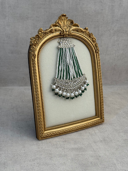 Ayura Designs Ash Jhoomar Passa – Emerald Green Beads with Mirror Cut Stones & Silver Finish