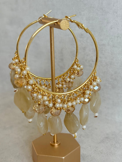 Ayura Designs Heer Balis – Gold Hoops with Cashmere Marble Beads, Pearls & Crystal Detailing