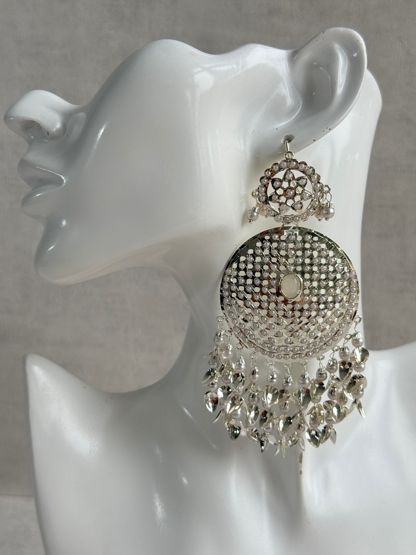 Ayura Designs Seerat Earrings – Silver Pippal Patti Design with Pearls
