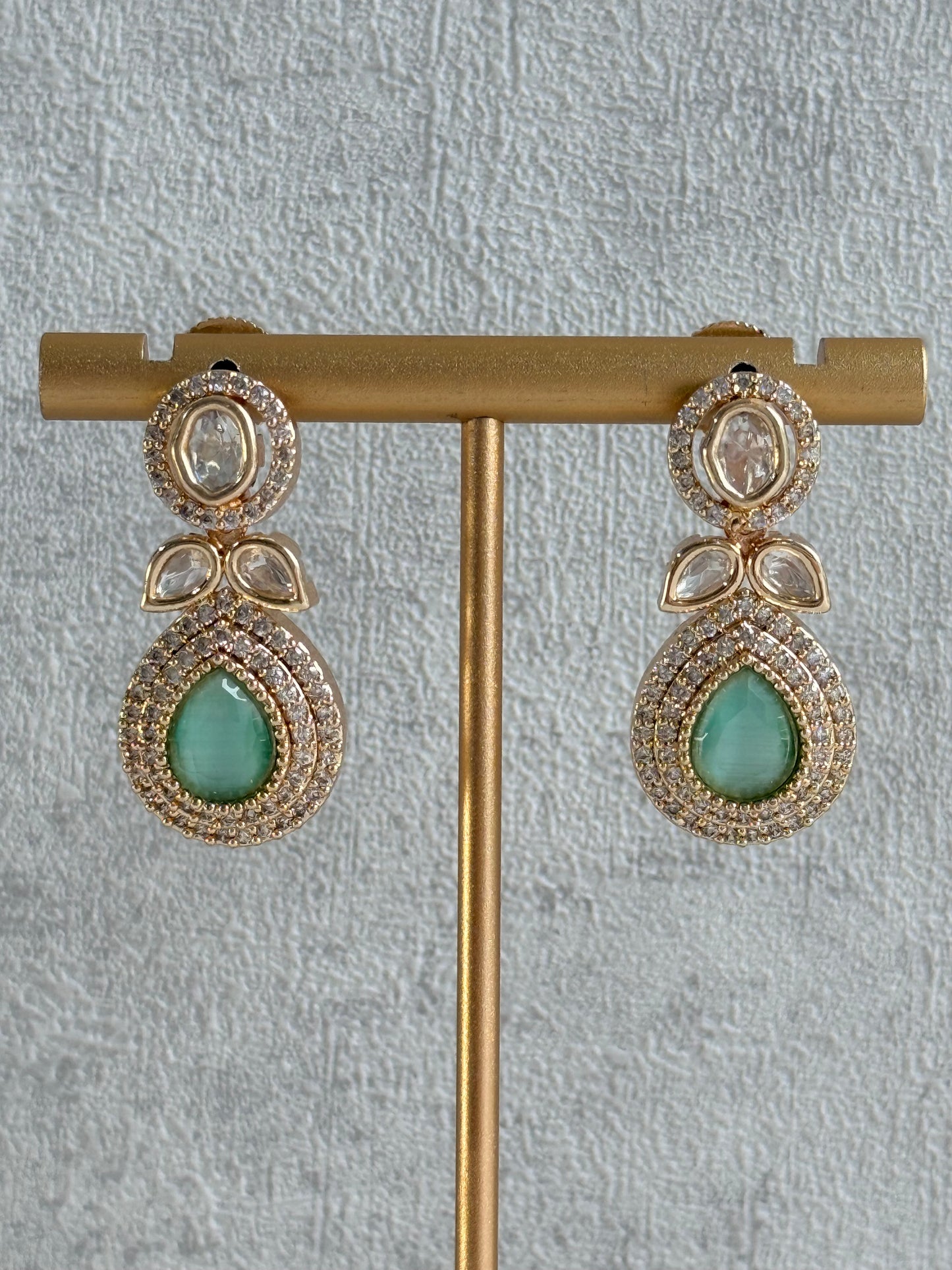 Ayura Designs Gazia Necklace Set with Earrings – Kundan, Mint Green Stones & Gold Finish