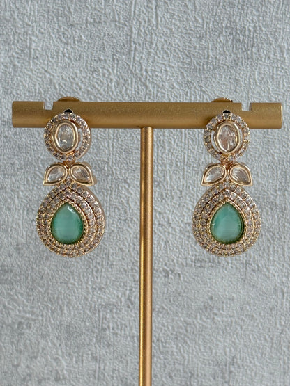 Ayura Designs Gazia Necklace Set with Earrings – Kundan, Mint Green Stones & Gold Finish