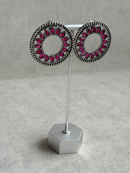 Ayura Designs Kesar Studs – Statement Oxidised Stud Earrings with Fuchsia Pink Stones