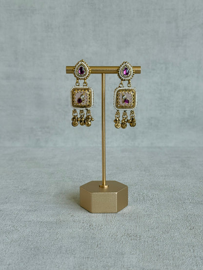 Ayura Designs Inira Drop Earrings – Blush Pink Enamel Bird Earrings with Rani Pink Kundan & Ghungroo Drops