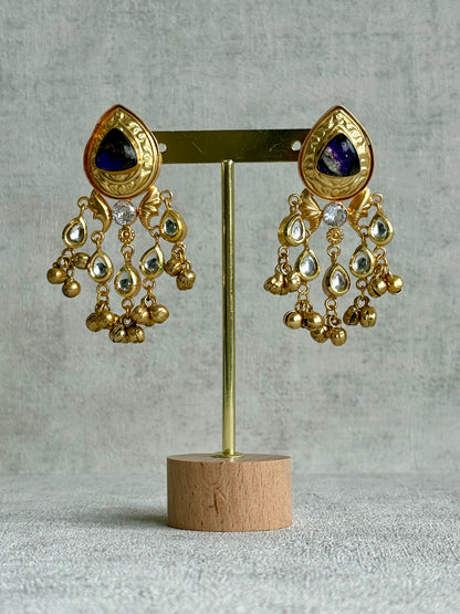Ayura Designs Arheer Earrings – Violet Marble with Kundan Detailing & Antique Gold Ghungroos
