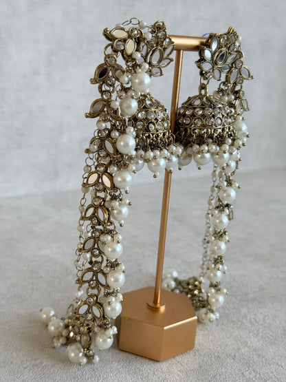 Ayura Designs Sheesh Jhumkis with Sahare – Mirror Kundan Pearl Jhumkis
