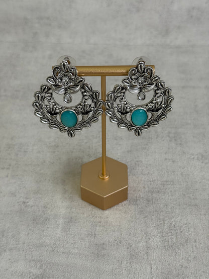 Ayura Designs Eila Earrings with Aqua Blue Stone in Antique Silver Finish
