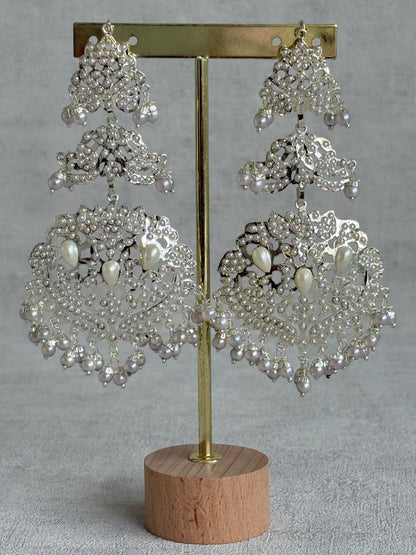 Ayura Designs Zarrar Earrings – Silver Jadau Filigree Statement Earrings with Pearl Drops