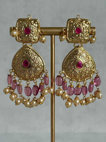 Ayura Designs Chetna Choker Set with Earrings & Tikka – Rani Pink Beads, Cream Pearl Drops with Pipal Patti Detailing