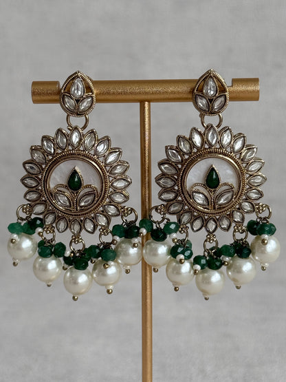 Ayura Designs Callie Set with Earrings – Emerald Green, Ivory Pearl & Jadau Detailing