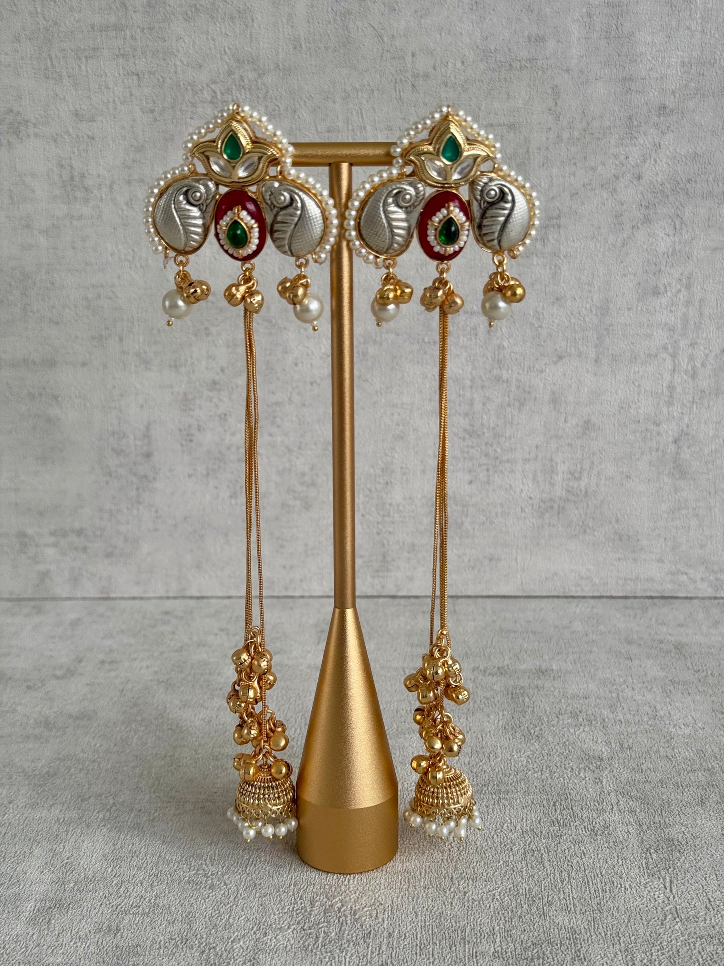 Ayura Designs Sozni Kashmiri Earrings – Meenakari with Ruby Red & Emerald Detailing